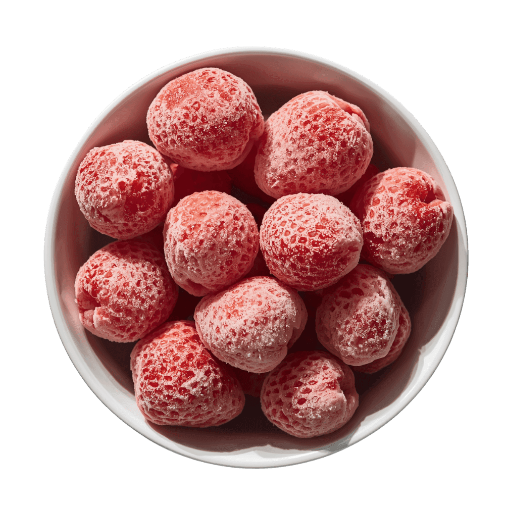Bulk IQF frozen strawberries in a bowl