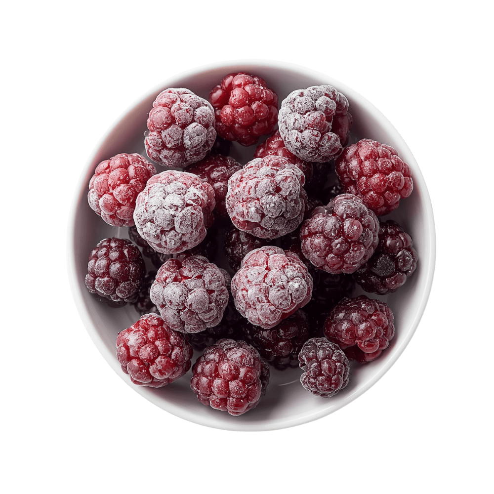 Bulk IQF frozen raspberries in a bowl